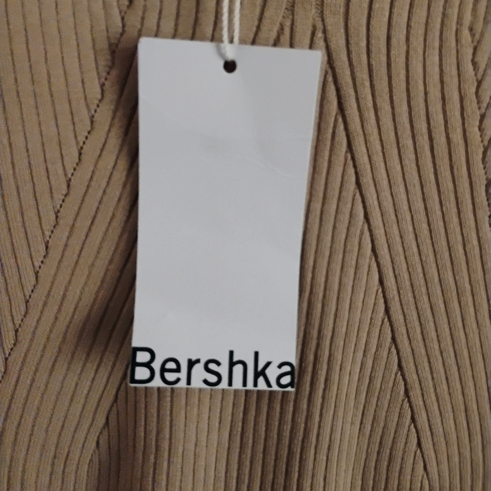 Bershka Ribbed Knit Midi Dress Tan Sleeveless XL New With Tags - Picture 12 of 14